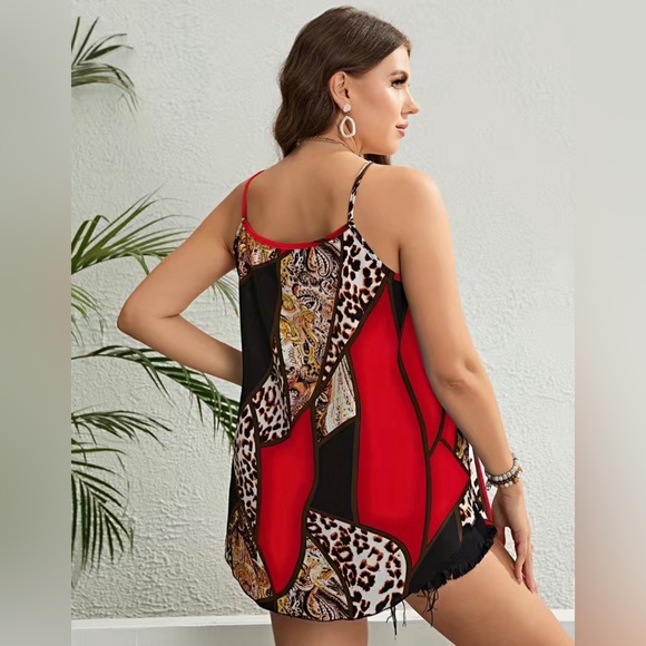 Plus Size Colorblock Leopard Print Curved Hem Cami Top - Picture 2 of 6